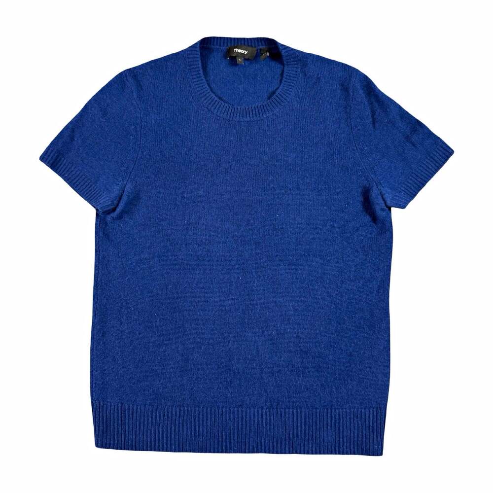 Theory Women’s Blue Cashmere Knit Short Sleeve Crewneck Pullover Sweater S